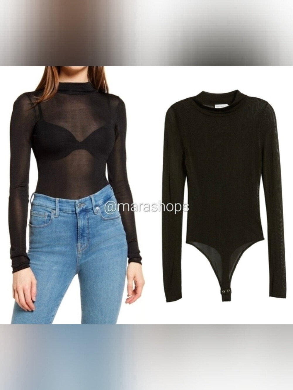 Good American Mock Neck Sheer Bodysuit